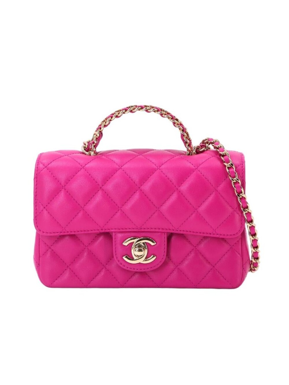 Chanel Quilted Top Handle Mini Flap 2-Way Hand Chain Shoulder Bag Lambskin